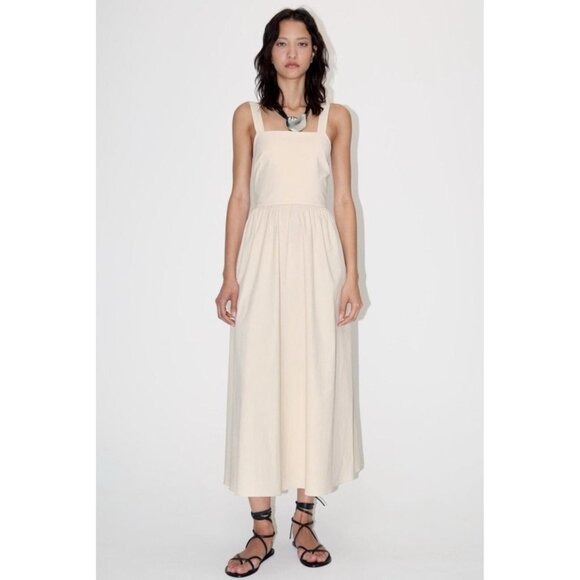 Zara Dresses & Skirts - ZARA WOMAN COLLECTION ECRU ORGANIC COTTON MAXI TANK DRESS TAN S BOHO MINIMALIST